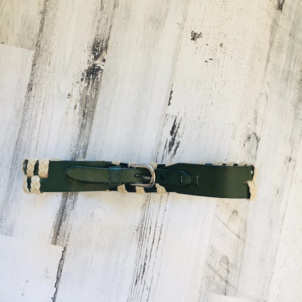 Anthropologie Linea Pelle Leather Jute Green Statement Accent Belt